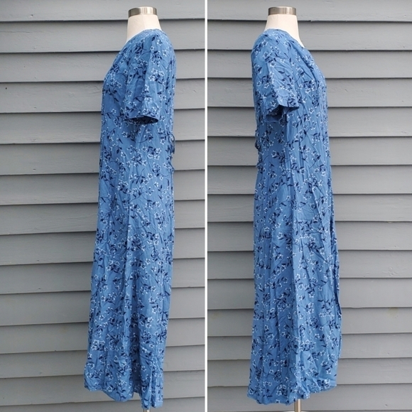 Vintage 90s y2k Blue Floral Button Front Lace-up Corset Tie Back Midi Dress 10 - Picture 2 of 8